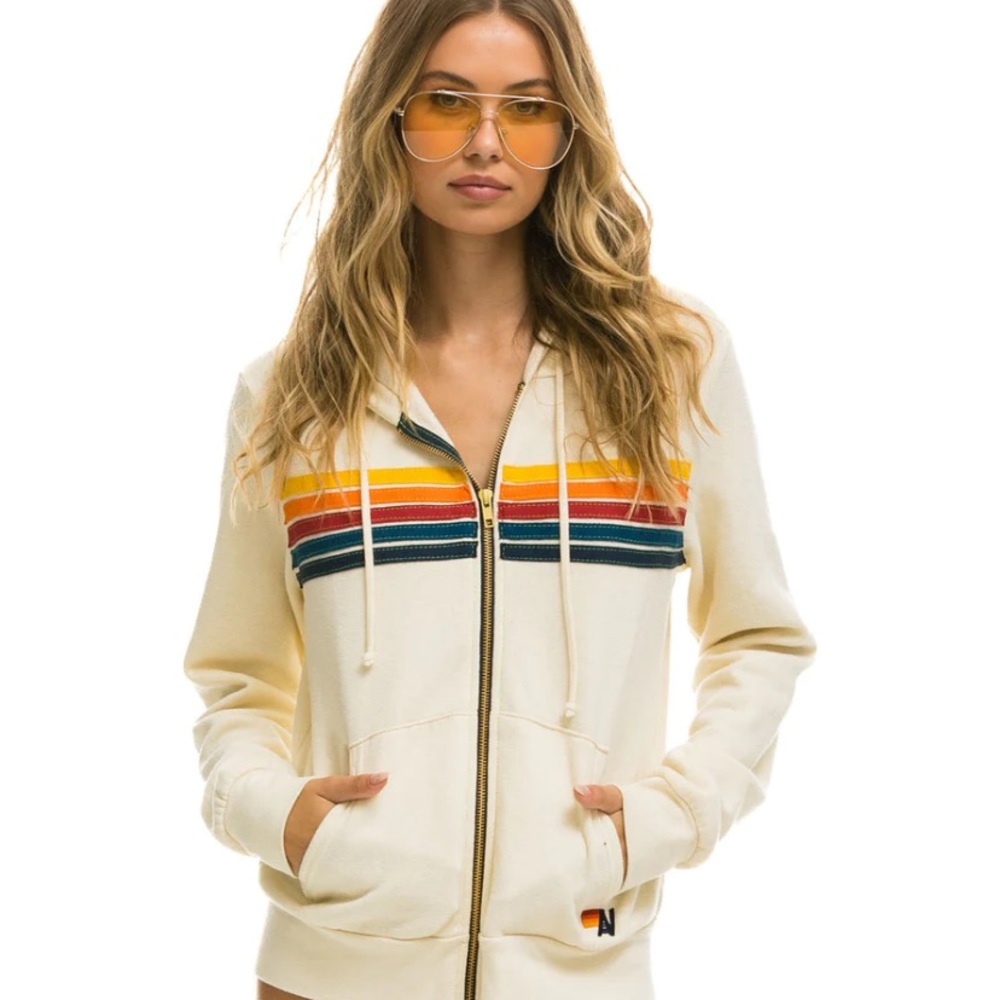 Aviator nation 5 stripe zip up hoodie size large
